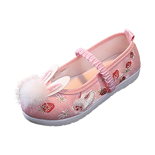 Generic Little Kid Girls Traditional Embroidered Hanfu Shoes Children's Fashionable Antiquity Performance Cloth Shoes (Pink, 2 Big Kids)
