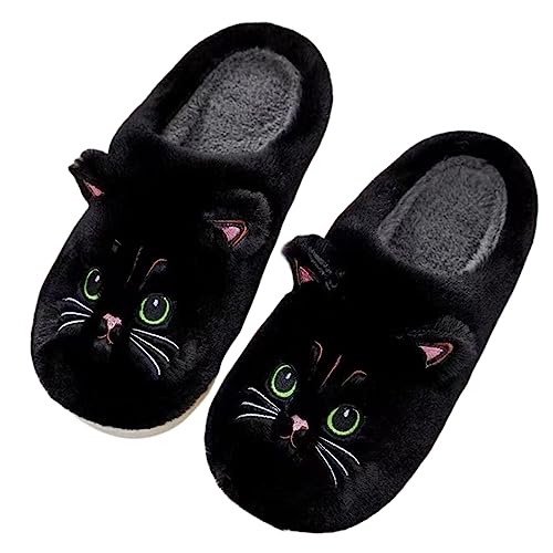 Plush animal slippers, soft and comfortable slippers, women's home slippers, bedroom cat girl plush slippers (black, numeric_6_point_5)