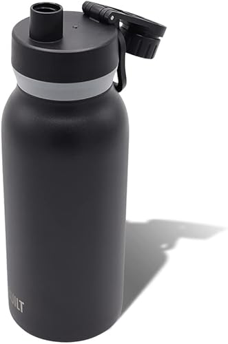 Vista 6 de BUILT Botella de acero inoxidable con aislamiento al vacío de doble pared en cascada de boca ancha con tapa para chug, color negro, 32 onzas