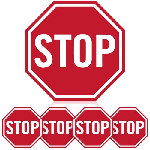 Nuanchu 10 Pcs Stop Floor Sign Stickers, 17" x 17" Anti Slip Adhesive Non-reflective Octagon Stop Safety Warning Tags Labels for Garage Street Traffic Parking (Double Border)