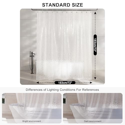 Image of AmazerBath Heavy Duty Shower Curtain Liner, 100% EVA Clear Shower Curtain and Liner 2-in-1, 72x72 Luxury Plastic Weighted Bathroom Cobble Shower Liner, 12 Rustproof Grommets & 3 Heavyweight Stones