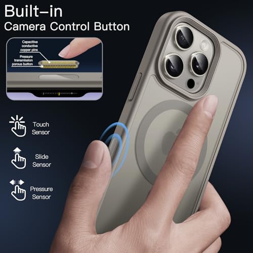 Image of JETech Magnetic Matte Case for iPhone 16 Pro Max, Natural Titanium | Cover Compatible with MagSafe, Camera Control Button, Translucent Matte Back, Slim Shockproof Protection