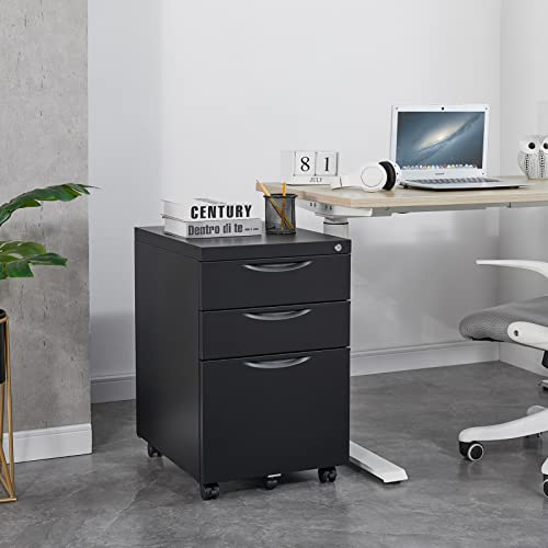 Wiilayok 3 Drawer Mobile File Cabinet, Under Desk Metal File Cabinet With Lock For Home And Office Rolling Filing Cabinet For Legal/Letter/A4 File #TOP7