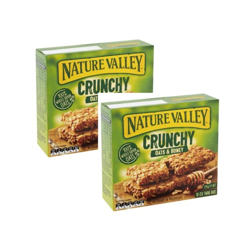 Nature Valley - Barras de cereales crujientes crujientes, 100% copos, avena entera y miel, sin colores ni conservantes, sin lactosa, apto para vegetarianos, 2 x 210 gramos (20 bares)