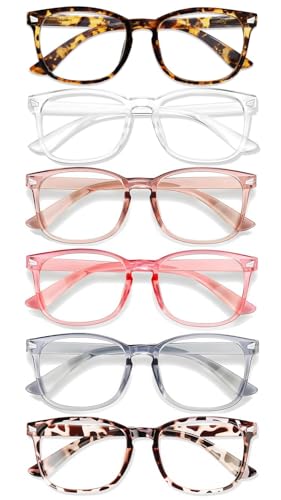 Image of Blue Light Glasses for Woman Men, 99% Blocking Square Frame 6 Pairs | Anti Eyestrain & UV Glare Protection, Computer Blue Light Blocking Glasses for Gaming TV Phone Screen