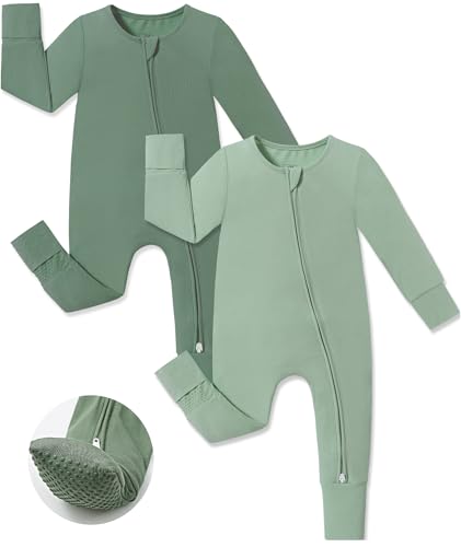 Image of JunNeng Viscose from Bamboo Sleeper with Mittens, 2 Way Zipper Baby Boy Pajamas, Non Slip Sleep'N Play Romper