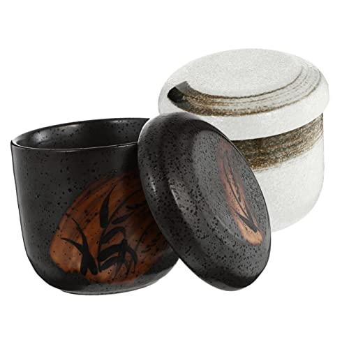 BEBEMOKO 2pezzi Ciotole Ceramica Giapponese Con Coperchio Di Ciotole Per Zuppa e Uova Al Vapore Per Ramen e Dessert Per Casa e Ristoranti