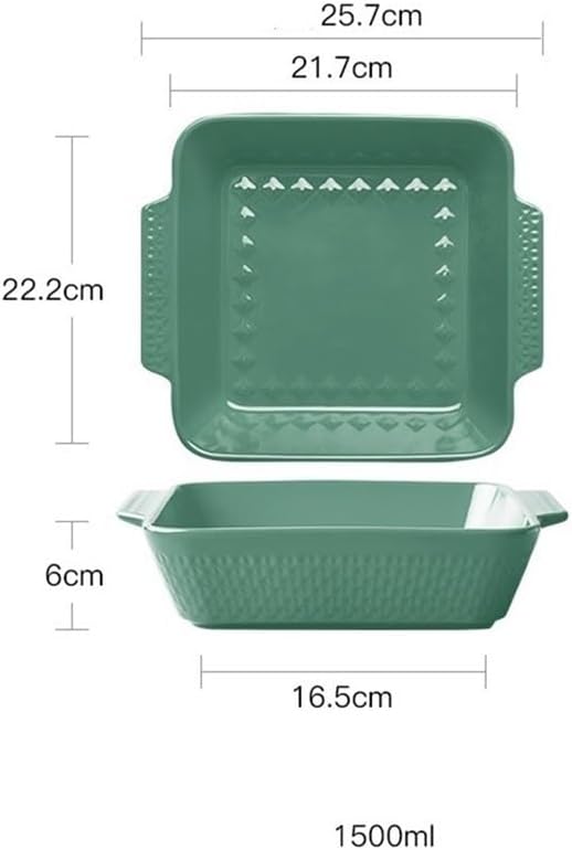 Baking Dishes Baking Bowl, Cheese Baked Rice Tray, Household Ceramic Large Double Ear Rectangular Microwave Oven(Red)