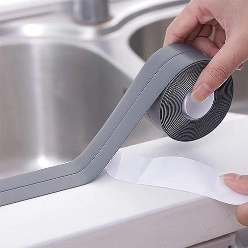 Image of Bath Sealant Strip, Waterproof Caulk Tape, Flexible and Durable Self Adhesive Tape for Bathroom, Kitchen, Tub and Wall Corner Edges, 3.2m x 3.8cm, Grey, Pack of 2