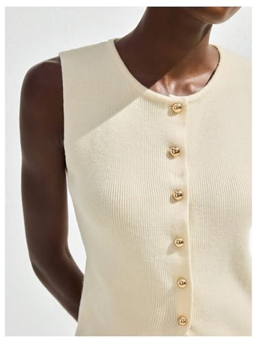 GORGLITTER Women's Button Down Vest Top Dressy Vintage Sleeveless Knit Old Money Sweater Cardigan Tops4