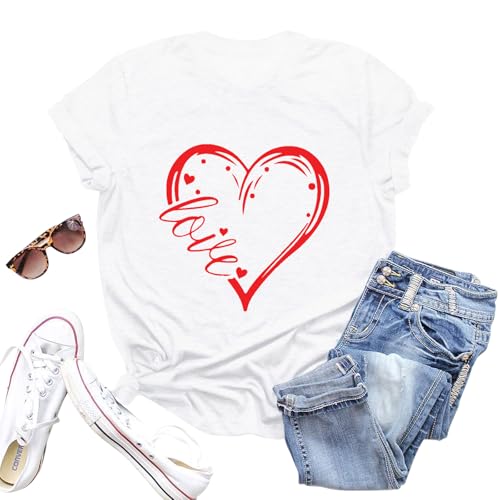 Image of Valentines Shirts for Women Valentine Love Heart Printed Graphic Tshirt Cute Girls Casual Top