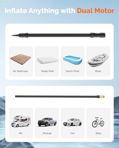 ETENWOLF Vortex S6 Tyre Inflator Portable Air Compressor for Heavy-duty Vehicle, Cordless Air Pump for Car & Inflatables with 19200 mAh Battery, 100% Duty Cycle & Dual Cylinder Bike Pump, Vivid Orange