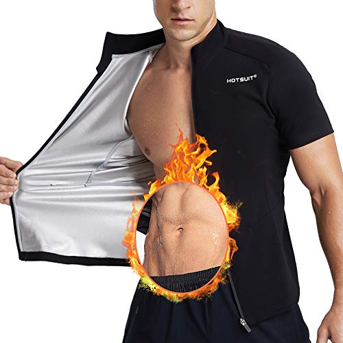 HOTSUIT Men-Sauna-Suit Shapewear Sweat-Jacket Compression-Shirts - (S-5XL) Short Sleeve Workout Sauna Suit Sweat Jacket Top Compression Shirt (Black, XXL)