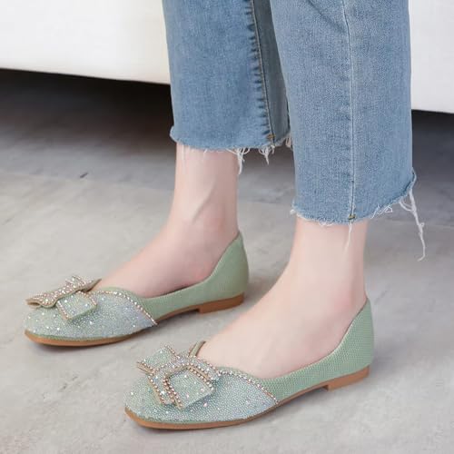 Image of SAILING LU Women's Rhinestone Square Toe Bowknots Ballet Flats Loafers
