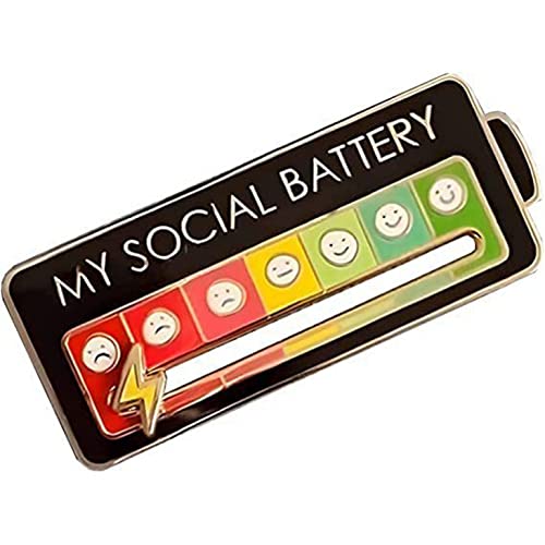 Social Battery Enamel Pin: Funny Mood Expressing Brooch for Introverts (Black)