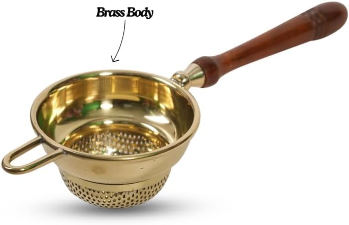 Brass Tea Strainer Chai ki Poani Tea Strainers Small with Wooden Long Handle Tea Strainers For Tea/Coffee Home Restaurants