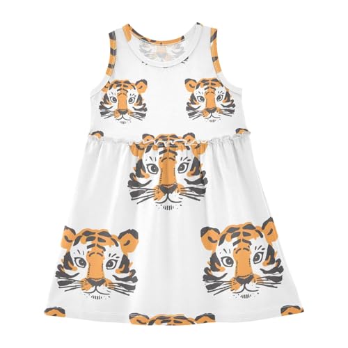 Girls Sleeveless Dress, Tiger Head Summer Dresses Loose Fit Casual Sundress
