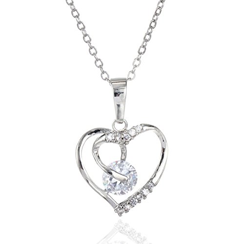 Vktech 18K White Gold Plated Crystal Heart Pendant Necklace for Love Gift