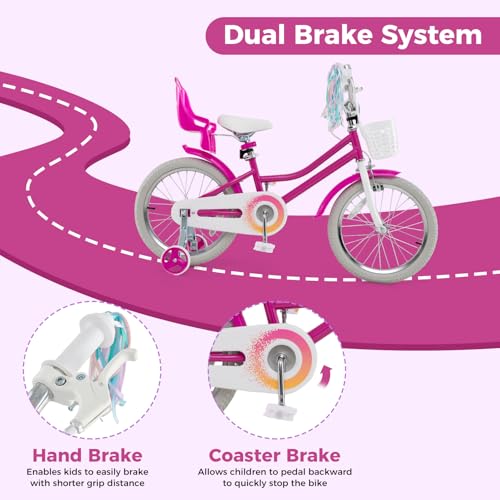 Image of BABY JOY Girls Bike with Streamers & Doll-Seat, Kids Bike for 3-8 Years Old