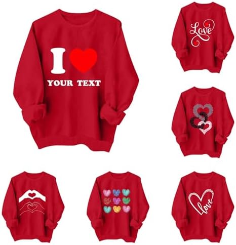 Valentines Tops For Women Shaped Heart Graphic Print Love Cute Causal Crewneck Sweatshirt Red Oversized Blouse Pullover