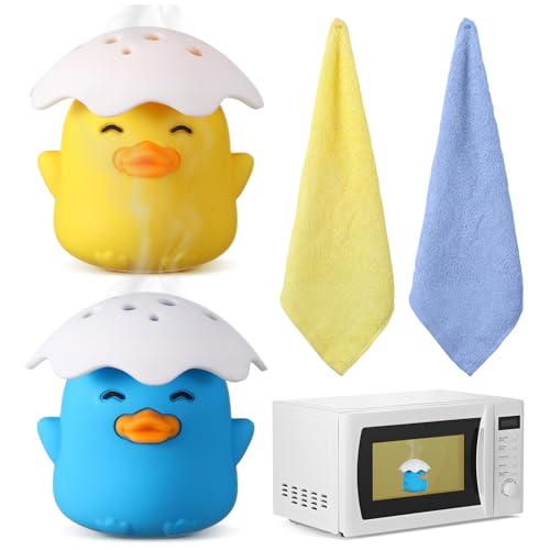 Image of Mifoci 2 Pcs Microwave Steam Cleaner with 2 Matching Towels Duck Microwave Cleaner Add Vinegar and Water Clean Easily in Minutes for Kitchen Office Cleaning Gadgets Accessories Gifts