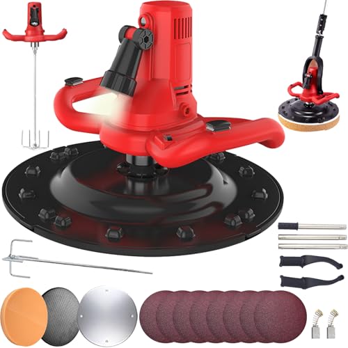 Máquina Alisadora Yeso, 2 En 1 Hormigonera 1680W Máquina Alisadora Paredes Eléctrica Muela Abrasiva con Varilla Telescópica 6 Velocidades Ø380 MM Iluminación LED Hormigón Cemento Mortero Enyesadora