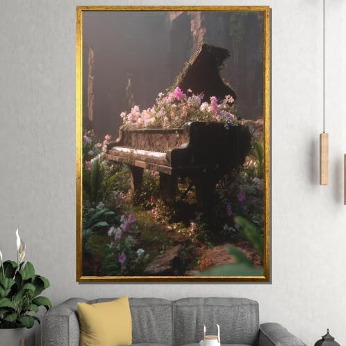 Tableau mural piano abandonné toile déco vintage romantique 80x120 - 2