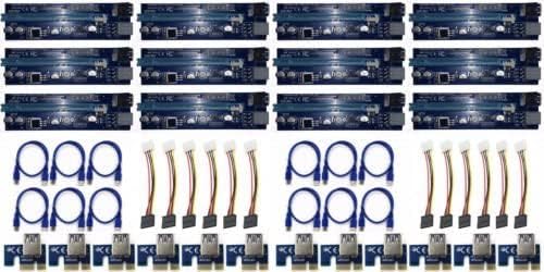 LifeBox PCI-E 1X to 16X GPU Mining Extender Riser Multi-Interface Adapter with LED (12 Pack)