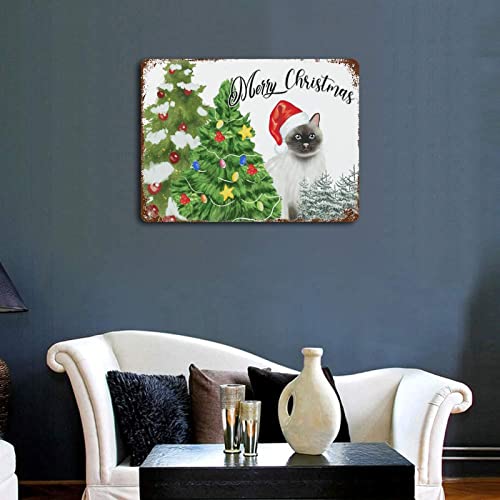 Metal Signs Outdoor Meowy Christmas Cat Metal Sign 12X16 Inch Black Cat Tree Personalized Wall Decor Metal Signs Funny Vintage Garage Metal Tin Sign Man Cave Accessories Wall Decor #TOP2