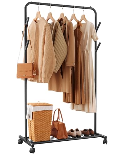 Sakugi Clothes Rack - Metal Coat Rack with Bottom Shelf,