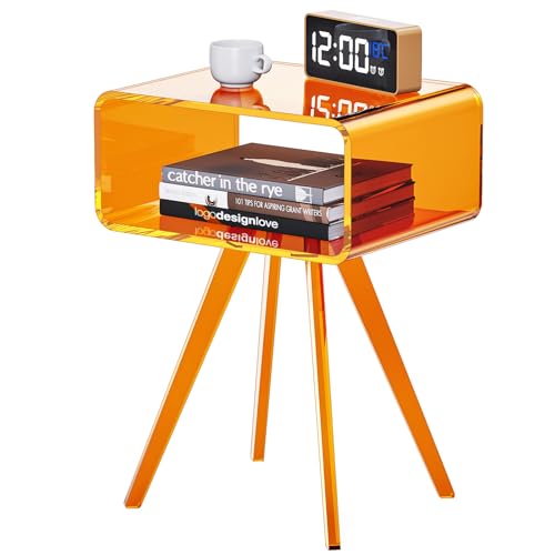 solaround Acrylic Side Table, Acrylic Nightstand Beside Table for Bedroom, 42 x 30 x 55 cm (Orange)
