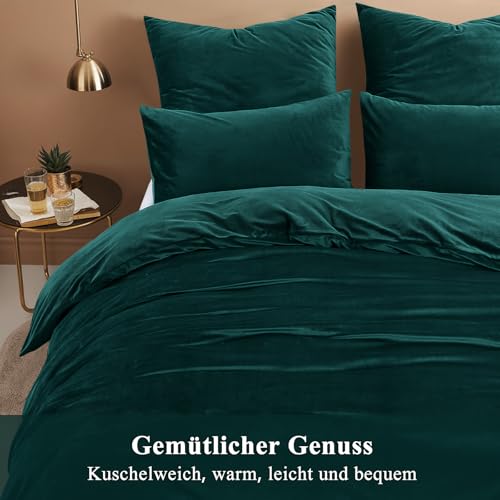 RUIKASI Flanell Winter Bettwäsche 135x200 Dunkelgrün Warm WinterBettwäsche – Ansicht 5