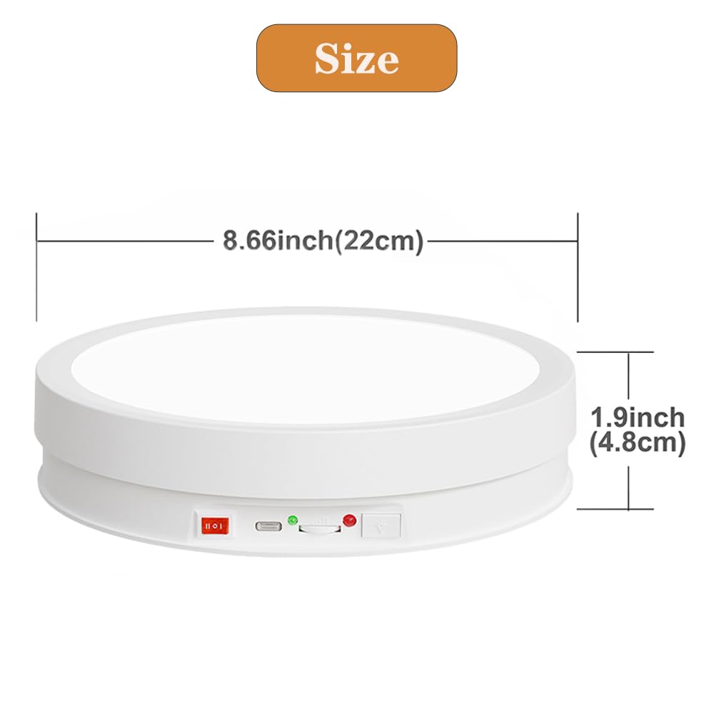 JAYEGT Base de luz LED antideslizante giratoria, carga de 66 libras, inalámbrico, tocadiscos de fotografía de 360 grados para obras de arte esféricas de cristal de vidrio, ferias de productos, joyas,