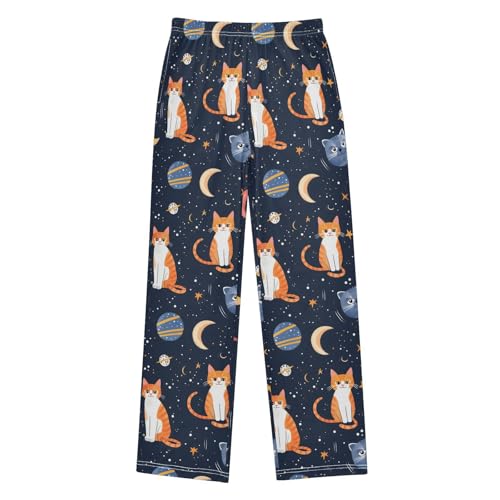 ALAZA Space Cats Pajamas Bottoms with Pockets Comfy Pjs Sleepwear Elastic Waistband Pajamas Pants Lounge Pants for 6-14 Years