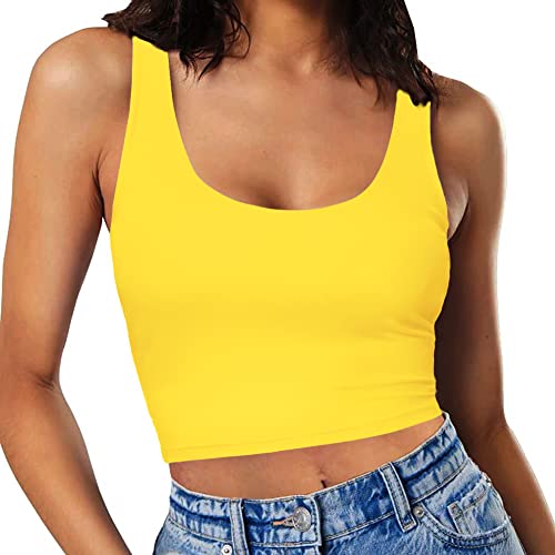 Image of Women's Sexy Sleeveless Crop Tops Double Layer Scoop Neck Cropped Tank Top