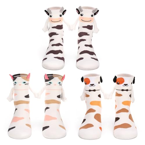 scenicamp 3 Pairs Magnetic Hand Holding Socks Funny Animal Socks