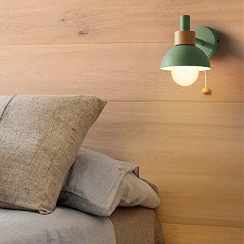Aplique de pared de madera y hierro con interruptor de cordón para dormitorio 2