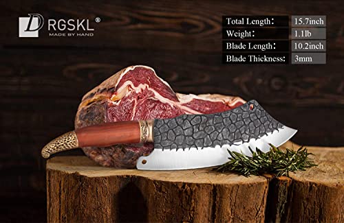Drgskl Hand Forged Meat Cleaver Knife Set - Heavy Duty Butcher Breaking Knife & Razor Sharp Meat Cleaver Knife With Leather Sheath #TOP3
