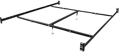 Hollywood Bed Frames Riel de cama atornillado con soporte central/cruceros/2 patas/deslizadores ajustables, 82 pulgadas, Queen/Eastern King