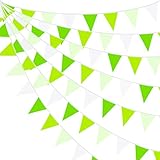 10M/32Ft Green and White Banner Party Decorations Triangle Flag Fabric Banner Cotton Pennant Bunting...