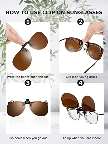 Konohan 5 Pairs Clip on Sunglasses for Men Polarized Flip up Sunglasses Night Driving Clip on Glasses for Men3