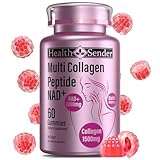 HealthSender Collagen Peptide Gummies, Protein Gummy Filled 1500mg Hydrolyzed Collagen Type I,II,III,V,X,1000mg NAD 15000mcg Biotin Supplement for Sugar-Free Woman &Man's Skin, Hair, Nails, Energy