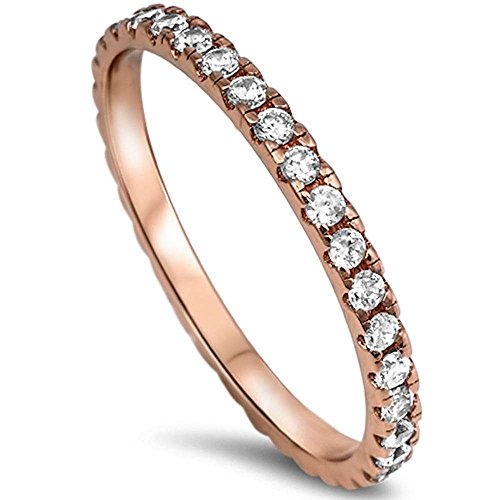 Oxford Diamond Co New Rose Gold Plated Cz Eternity Style Band .925 Sterling Silver Ring Size 7