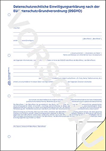 AVERY Zweckform 1782 Datenschutzrechtliche Einwilligungserklärung (Datenschutzformular, nach DSGVO, DIN A4, selbstdurchschreibend, 2x40 Blatt) weiß/gelb