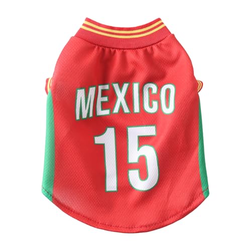 DroolingDog Mexico Pet Dog Jersey Costume, Summer Cooling Mesh Fabric, Soccer Sportswear Team Jersey, Lightweight Football Casual Clothes for Small Dogs, Red, Medium