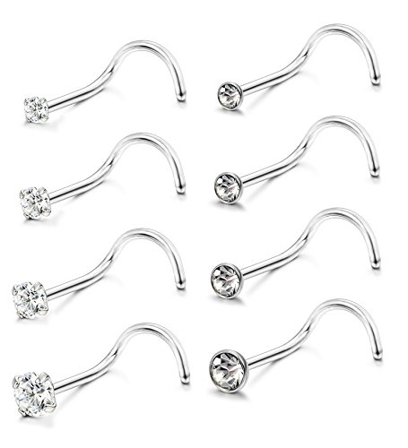 Jstyle 20G 8 Pcs Stainless Steel Nose Rings Studs Screw Piercing Body Jewelry 1.5mm 2mm 2.5mm 3mm