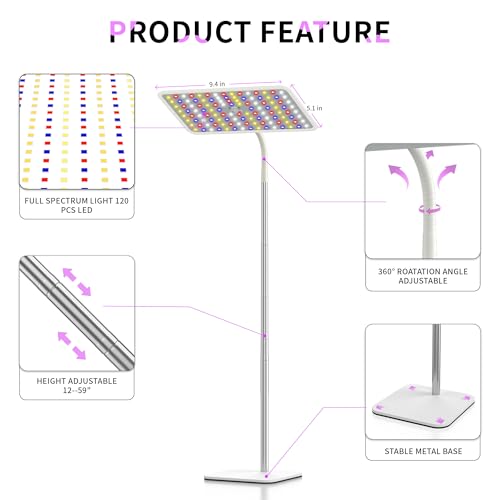 Image of BESTVA 18W Grow Lights for Indoor Plants with Stand, Full Spectrum LED Plant Light for Indoor Plants,12-59 Inches Height Adjustable Growing Lamp with Auto On /Off Timer 4H /8H /12H, 4 Dimmable Brightnes