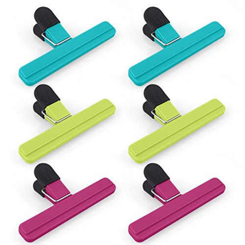 Image of AUAUY Large Chip Bag Clips, 6Pack Kitchen Clips for Refrigerator Food Storage Packages, Snack Bags, Photos, Assorted Color Food Bag Clips Plastic Heavy Duty Seal Grips