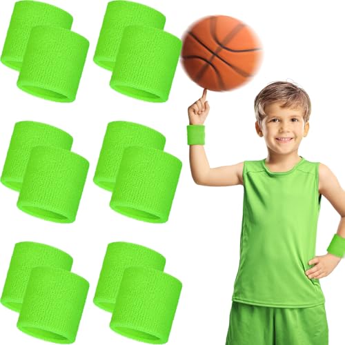 Bememo 12 Pcs Sweatbands Wrist Bands, neon 80s 90s, 2.36 Inch, Bright Green