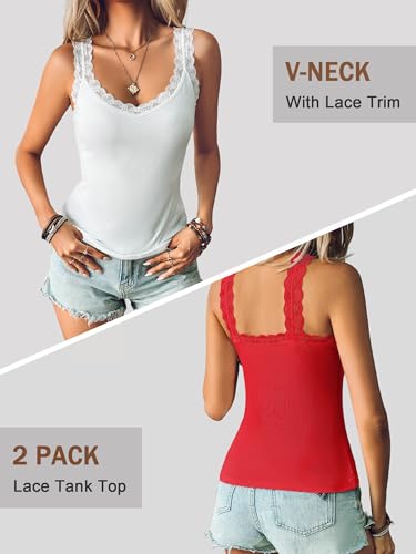 Image of Ibeauti 2 Pack Lace Camisole Tank Tops for Women Sleeveless Summer Going Out Tops Ribbed Cami Undershirts